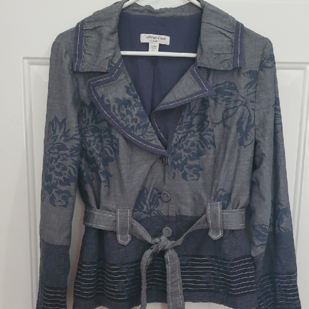 Charter Club Women's Navy Floral Belted Blazer 10p